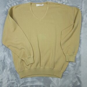 St. Croix Shop Sweater Mens Large Tan V Neck Textured Knit Made USA Cotton Blend